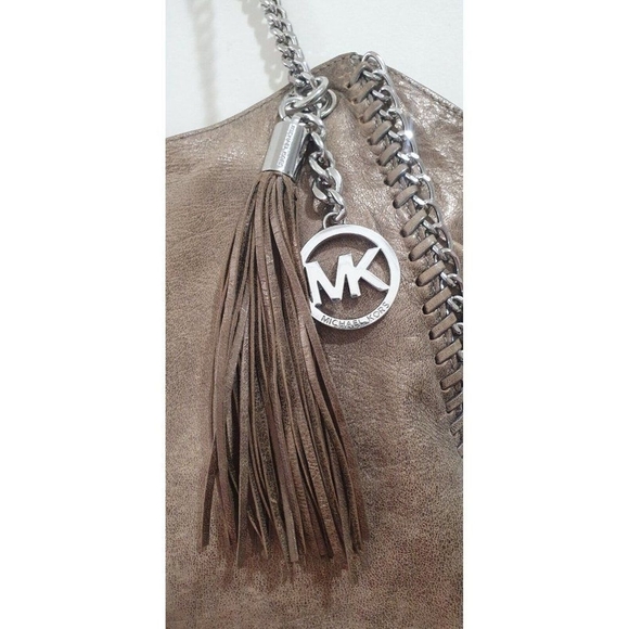 Michael Kors Handbag Women L Chelsea Metallic Tan Whipstitch Tassel Shoulder Bag - Picture 5 of 16